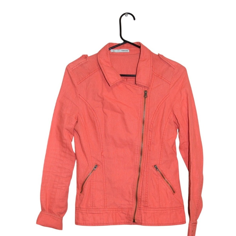 Maurices Moto‎ Jacket Women Small Coral Pink Excellent Asymmetrical Zip